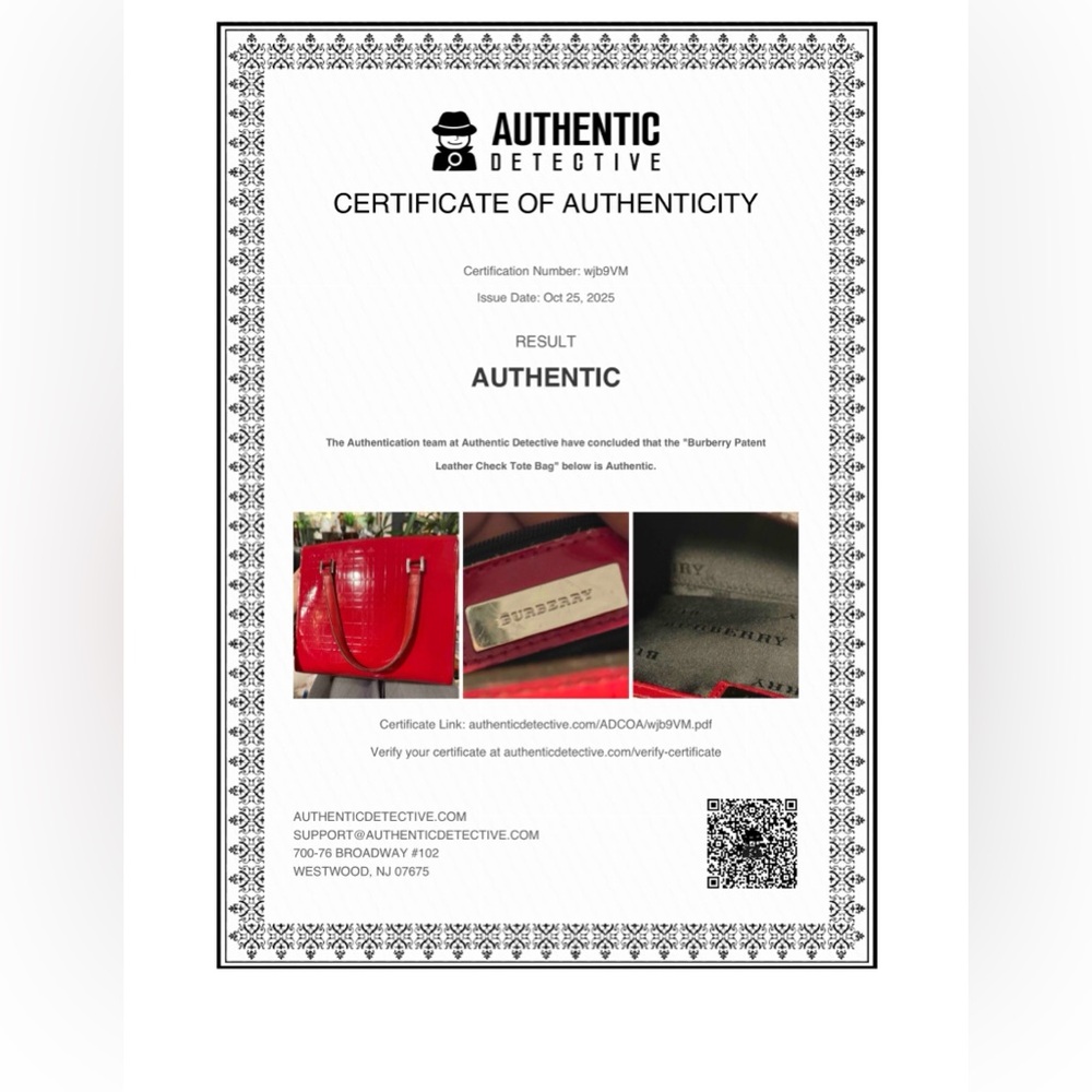 Authentic Burberry Red Patent Leather Embossed Check Design  Tote Bag - Picture 2 of 14